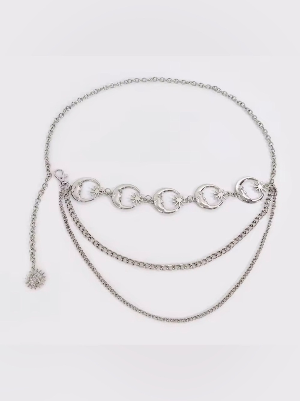 Silver Moon & Star Layered Belt Necklace - Womens Jewelry - Picture 2 of 4